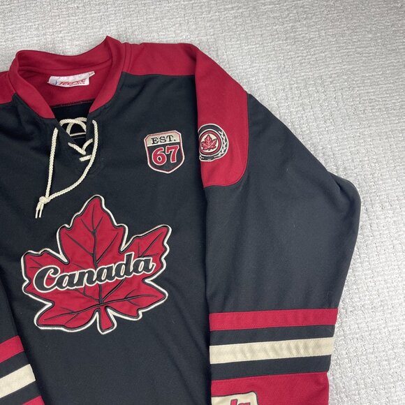 Retro Est. 67 Canada Hockey Jersey Stitched Teepee Sports Size L Black & Red - Picture 4 of 16